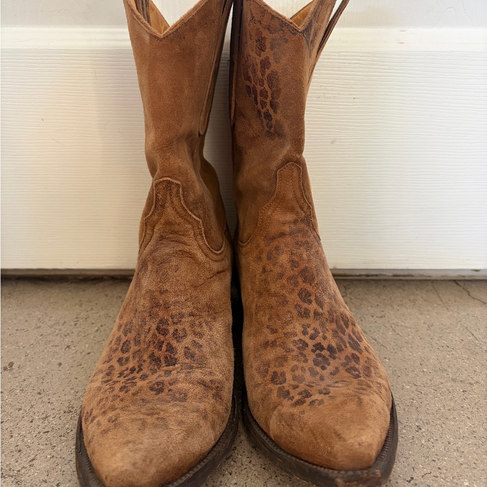 Old Gringo Brown Suede Leopard-Accent Western Boots
